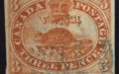 Canada #4 VF blue target Used 3d Beaver, re-entries, Cert.