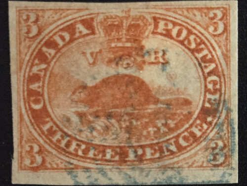 Canada #4 VF blue target Used 3d Beaver, re-entries, Cert.