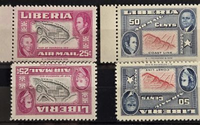 Liberia #C68-C69 VFNH 1952 Airmail Invert duo w/ normal (4)