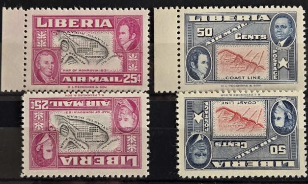 Liberia #C68-C69 VFNH 1952 Airmail Invert duo w/ normal (4)