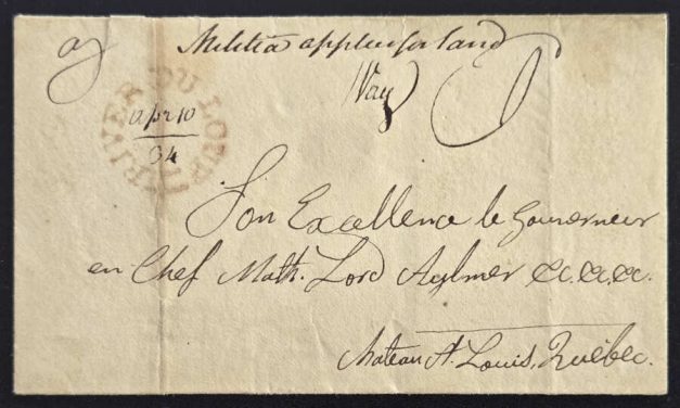 Lower Canada 10 Apr 1834 9d Prestamp Militia Application Way Letter