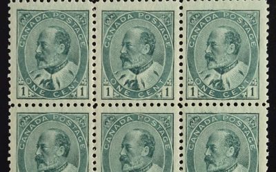 Canada #89iv Fine+ 2 NH 1903 1c Plate 42 Hairlines Block (6)