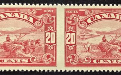 Canada #157b VFNH 1929 20c Perf by Imperf Pair, 250 made