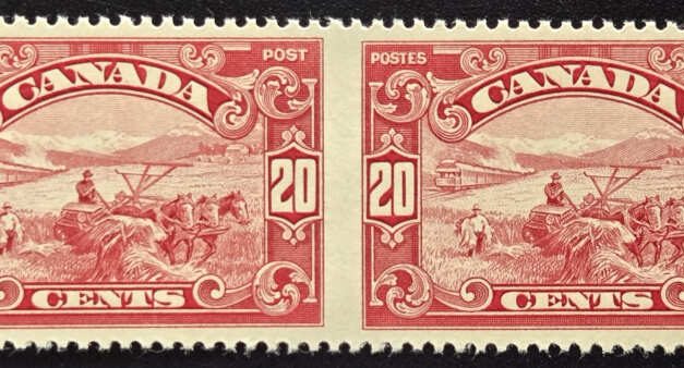Canada #157b VFNH 1929 20c Perf by Imperf Pair, 250 made