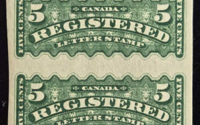 Canada #F2c VF Mint HR 1876 5c Imperf Pair, backstamp
