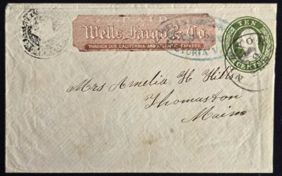 Wells Fargo Express 10c Victoria Cover to Maine, 7 recorded with Customs seal, ex Dale-Lichtenstein
