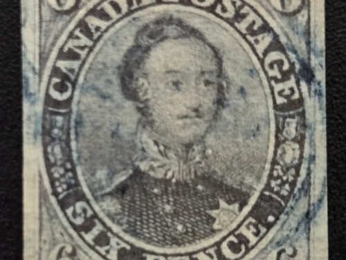 Canada #2 VF blue target Used 1851 6d Albert, well centered
