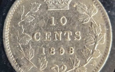 Canada ICCS AU55 1898 Victoria Silver Obverse 6 10 Cents
