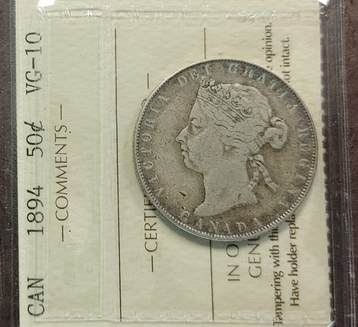 Canada ICCS VG10 1894 Victoria Silver 50 Cents