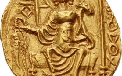 Kushan Empire, Shaka AD 305-335 19mm 7.78gm Gold Dinar