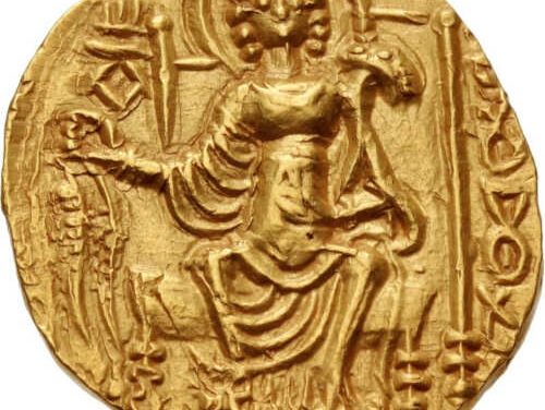 Kushan Empire, Shaka AD 305-335 19mm 7.78gm Gold Dinar