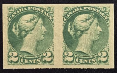 Canada #36iii VF Mint 1872 2c SQ Imperf Pair, natural gum