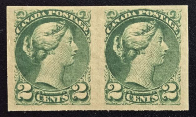 Canada #36iii VF Mint 1872 2c SQ Imperf Pair, natural gum