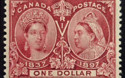 Canada #61 F/VF Mint HR 1897 $1 Jubilee, 24,900 printed