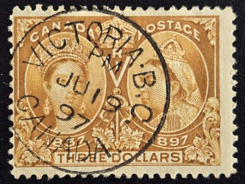 Canada #63 19 Jun 1897 first day Victoria, BC Used $3 Jubilee