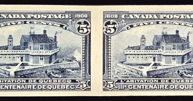Canada #99ii VF Unu 1908 5c Imperf Pair issued w/o gum, 50 pairs issued