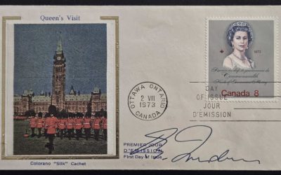 Pierre Trudeau signed 2 Aug 1973 8c Colorano Silk Royal Visit FDC