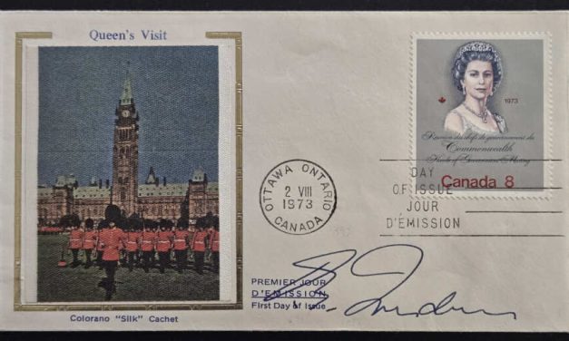 Pierre Trudeau signed 2 Aug 1973 8c Colorano Silk Royal Visit FDC