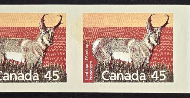 Canada #1172h VFNH 1990 45c Pronghorn Imperf Pair