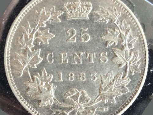 Dominion of Canada ICCS EF45 1883H Victoria Silver 25 Cents