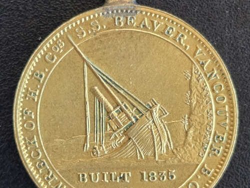 H.B.C. Unc 1892 S.S. Beaver gilded copper 7.84gm Wreck Medalet