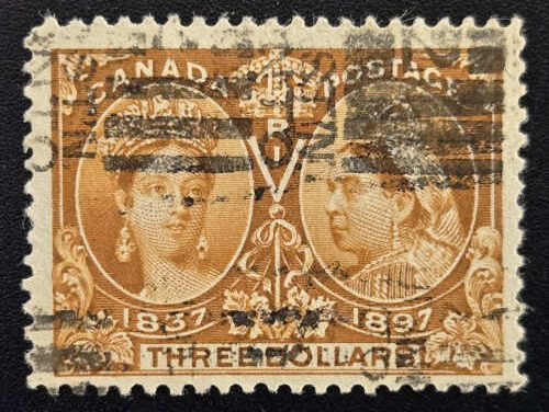 Canada #63 Fine Roller Used 1897 $3 Jubilee, 13,5000 issued