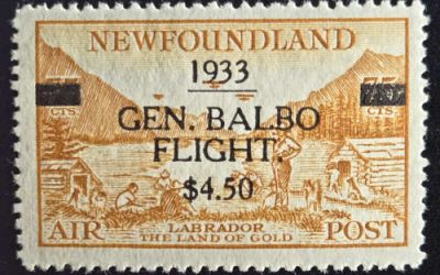 Newfoundland #C18 F/VF Mint 1933 Balbo Airmail, owner’s b/s