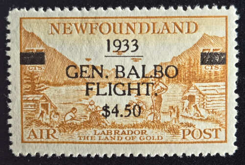 Newfoundland #C18 F/VF Mint 1933 Balbo Airmail, owner’s b/s