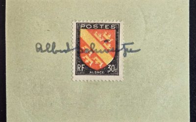 Albert Schweitzer signed Alsace stamp