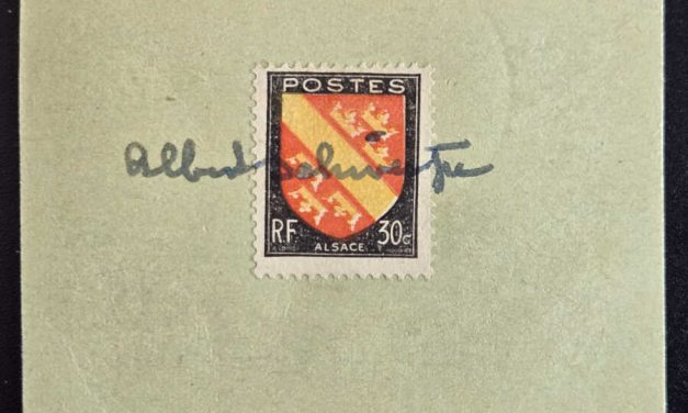 Albert Schweitzer signed Alsace stamp