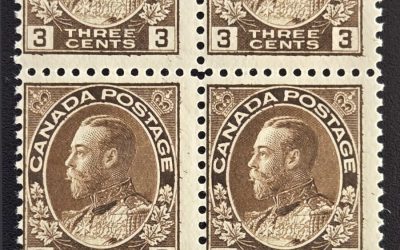 Canada #108 Fine Mint 3c Admiral Type D Inverted Lathework Block