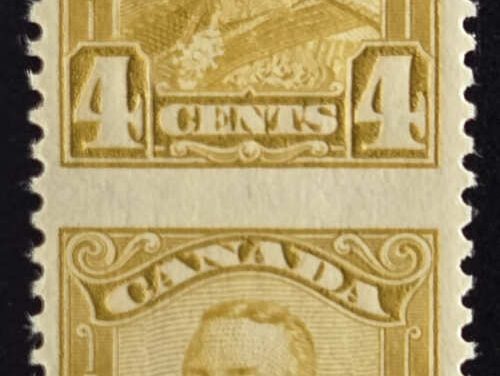 Canada #152c VFNH 1928 4c Perf by Imperf Pair, 250 made