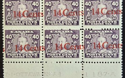 Canada #FX29 5 NH 1915/23 14c on 40c George V Imprint Block