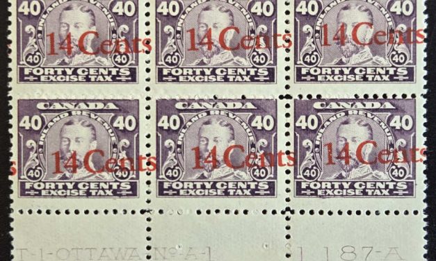 Canada #FX29 5 NH 1915/23 14c on 40c George V Imprint Block