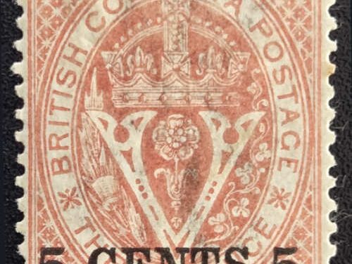 British Columbia #9 Fine Mint 1867/71 5c on 3d