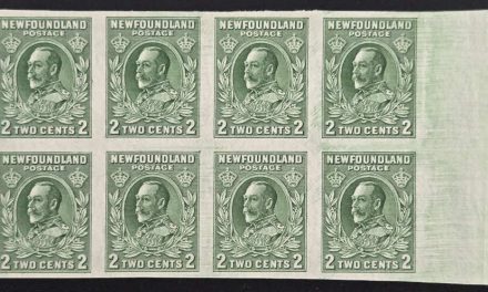 Newfoundland #186iii VF Unu 1932/37 2c Imperf Block (8)