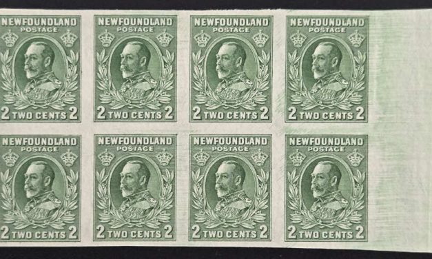 Newfoundland #186iii VF Unu 1932/37 2c Imperf Block (8)