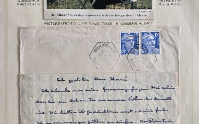 Albert Schweitzer signed 1954 Letter w/ cover on exhibition page (3 pcs)
