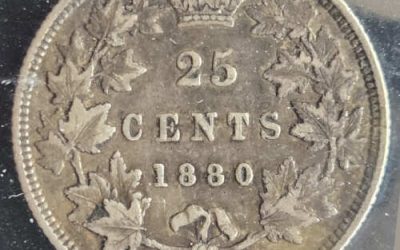 Dominion of Canada ICCS VF20 1880H Narrow 0 Silver 25 Cents