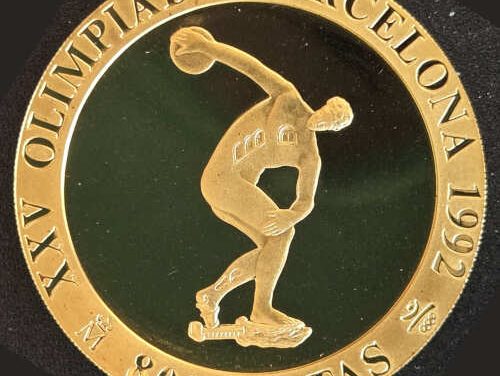 Spain Proof 1990 Olympic 80,000 Ptas Gold, 1128 made, .8672oz