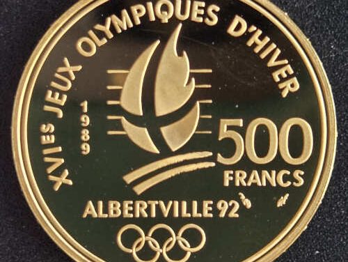 France Proof 1989 Olympic Skiing Gold 500 Francs .5028oz AGW