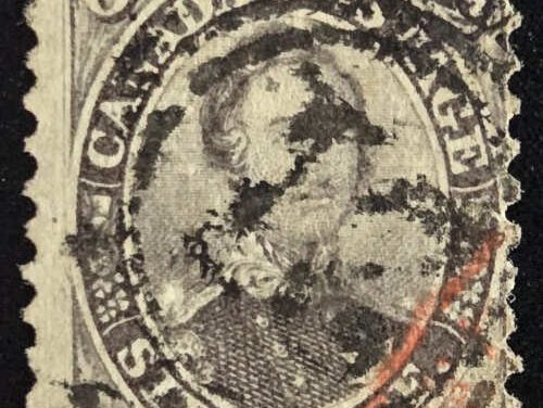 Canada #13 Fine Montreal 21 Used 1859 6d Perf $5000.