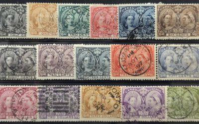 Canada #50-65 gen Fine+ Used 1897 Jubilee Set, $5 toned