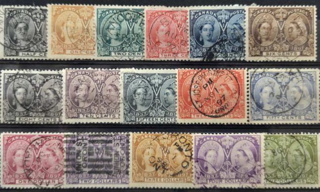 Canada #50-65 gen Fine+ Used 1897 Jubilee Set, $5 toned