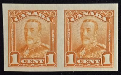 Canada #149a VFNH 1928 1c George V Imperf Pair, 250 made