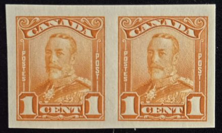 Canada #149a VFNH 1928 1c George V Imperf Pair, 250 made