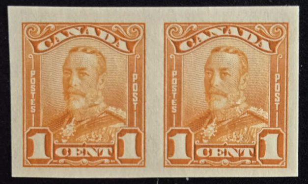 Canada #149a VFNH 1928 1c George V Imperf Pair, 250 made