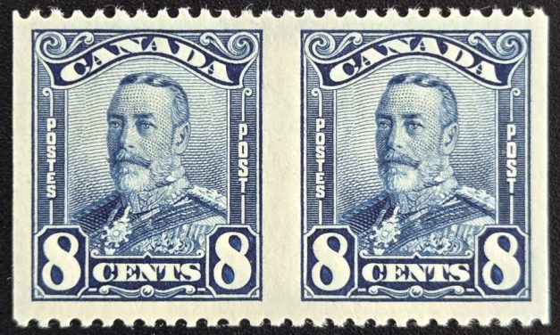 Canada #154b VFNH 1928 8c Perf by Imperf Pair, 250 made