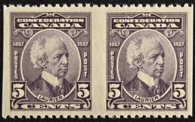 Canada #144b VFNH 1927 5c Perf by Imperf Pair, 250 issued