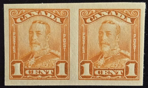 Canada #149b VF 1 NH 1928/29 1c Imperforate Pair, 250 made